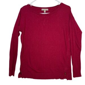 Banana Republic Raspberry Red Long Sleeve Sweater Boat Neck Zip Sides Wool Blend